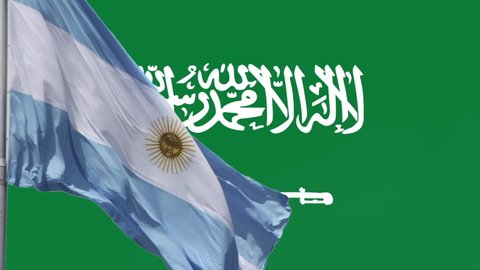 Flag of Argentina Against Flag of Saudi Arabia.  