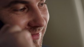 Man talking phone airplane closeup. Smiling passenger looking aircraft window. Happy manager ceo calling speaking cellphone on business trip. Thinking businessman finishing mobile conversation. - Powered by Shutterstock - Get 15% off with code: PIKWIZARD15