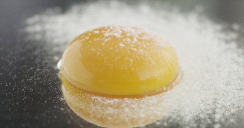 the yolk covering with flour on a mirror surface