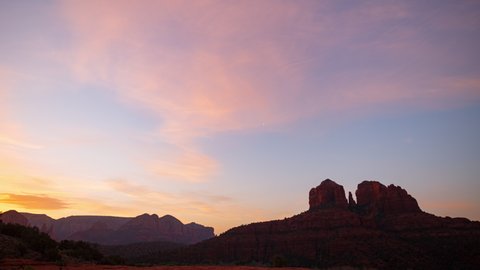 Time lapse pan of sunrise at Cathedral Rock in Sedona, Arizona, USA