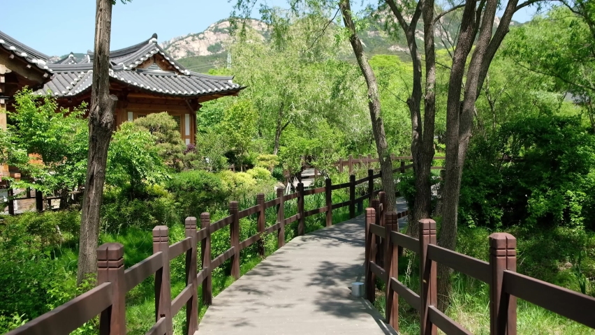 Eunpyeong Hanok Village green forest road in Seoul, Korea