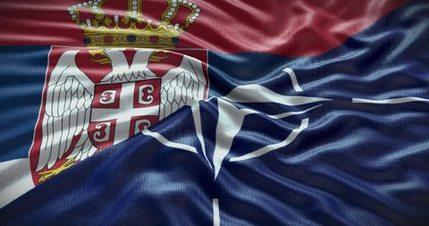 New York, USA - 21 June 2022: Serbia and NATO relationship. Politics and diplomacy news. Waving flag background 4K, Illustrative Editorial Animation