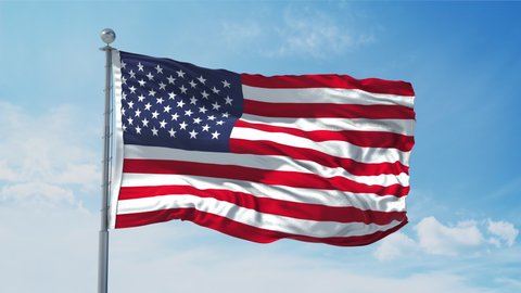 American Flag Loop. Realistic 4K. 30 fps flag of the US. American waving in the wind. Seamless loop with highly detailed fabric texture. Loop ready in 4k resolution