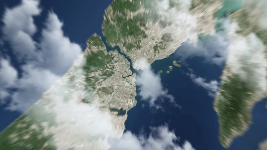 Zooming on Istanbul, Turkey. Earth zoom in from outer space to city. The animation continues by zoom out through clouds and atmosphere into space. View of the Earth at night. Images from NASA. 4K | Shutterstock HD Video #1091527359