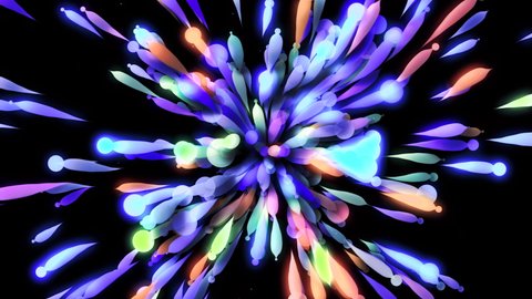 Black background. Motion . Bright flying multicolored three - dimensional lines in abstraction create illuminating patterns and move in different directions continuously .