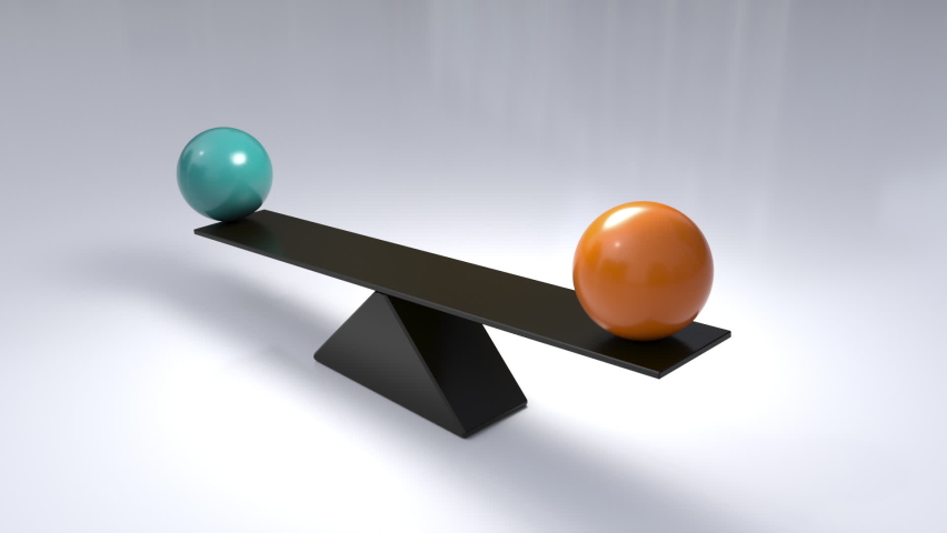 Seesaw 3D Animation with Two Colorful Balls Balancing on Beam - Isolated Seamless Loop of Teeter Totter Royalty-Free Stock Footage #1091537545