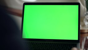 Closeup mockup laptop screen in airplane. Businessman watch chroma key computer checking company presentation data infographics on corporate trip. Unrecognized man manager working in private jet. - Powered by Shutterstock - Get 15% off with code: PIKWIZARD15