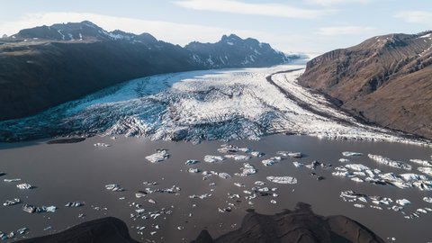 Establishing Aerial View Shot of Skaftafell Glacier, Iceland