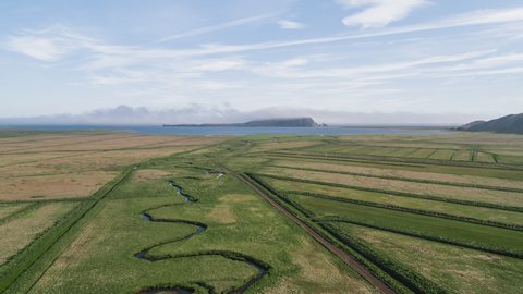 Establishing Aerial View Shot of Icelandic Crops, Iceland