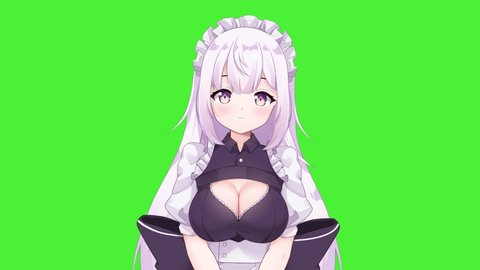 Maid 2D anime girl character portrait lip sync animation on green screen 4Kの動画素材