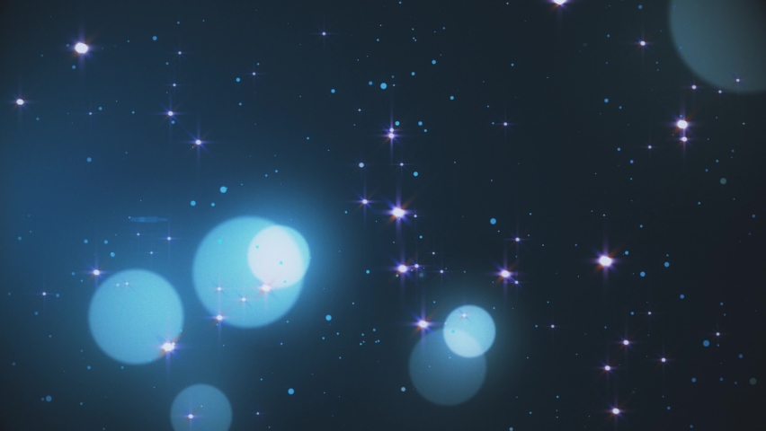 Blue elegant glitter particles bokeh animation. Magical fairy blurred dust background.