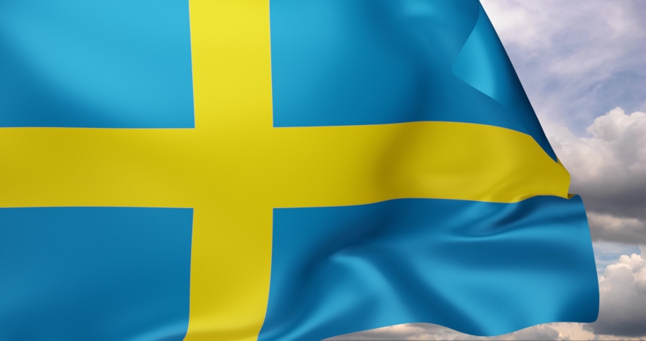 The sweden flag flutters in the wind against a cloudy sky. 3D rendering 4K. | Shutterstock HD Video #1091566421