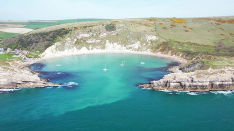 Aerial view of Lulworth Cove in Dorset, England, UK
