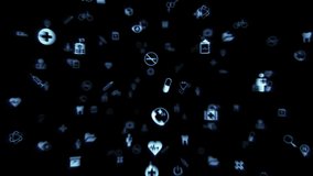 Health care and medical icons loop able background. Design for modern communications, medicine, science and digital technology. Blue over Black background. Icons designed by me. - Powered by Shutterstock - Get 15% off with code: PIKWIZARD15