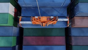 Container ship unloading and loading in Container terminal at international sea port, View from cabin of terminal crane, Automated transport vehicles Container loading cargo - Powered by Shutterstock - Get 15% off with code: PIKWIZARD15