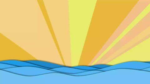 A little paper boat float on the water with yellow stripes in the background. Classical colors of summer. 
4K animation - 3840x2160