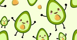 Cute cartoon avocado animated background