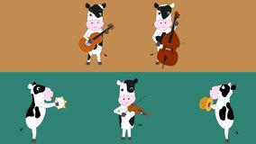 Cows are singing songs and playing musical instruments.
