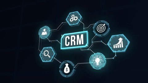 Internet, business, Technology and network concept.CRM Customer Relationship Management. Virtual button.

