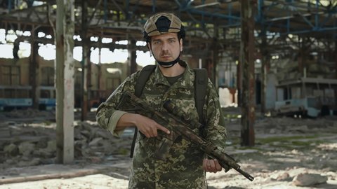 Portrait Patriot Soldier Military Uniform Protective Stock Footage ...