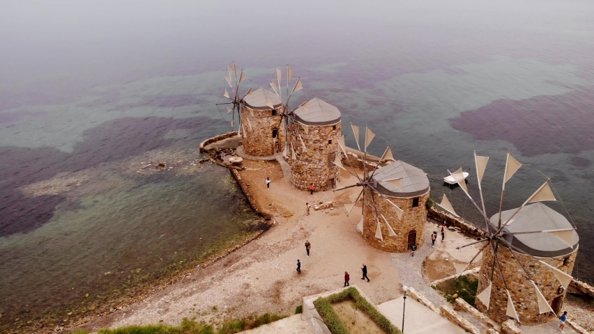 Windmills with historical value on the beach