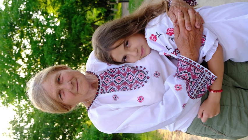Ukrainian grandmother and granddaughter in vyshyvanka. selective focus. | Shutterstock HD Video #1091586331
