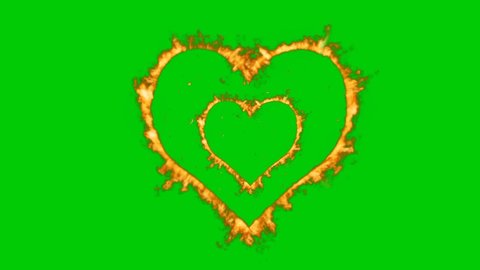 fiery shapes hearts isolated green background 