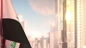 Iraq flag at sundown with modern city buildings - Powered by Shutterstock - Get 15% off with code: PIKWIZARD15