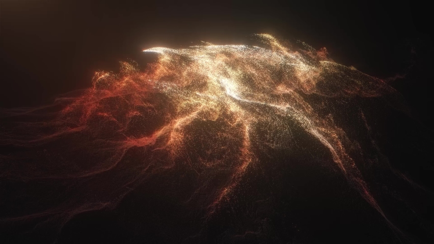 Abstract Motion of Magical Gold Small Particles Moving in Dark Copyspace, making Wave Shape. Hot Energy Mixing over black background. Glowing Futuristic Waves. Seamless Motion Ideal. Animation | Shutterstock HD Video #1091597147