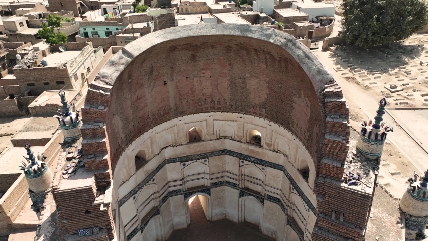 An aerial view of beautiful ancient medieval tomb, Uch Sharif, Bahawalpur, Punjab, Pakistan