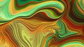 Fluid art painting video. Abstract acrylic texture with flowing effect. Liquid marble texture. Detailed background motion with green, orange and blue overflowing colors.  4K loop animation background 