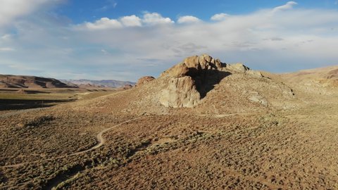 Flying towards Climbing Rock Outcropping Near Pyramid Lake Nevada - Aerial Drone