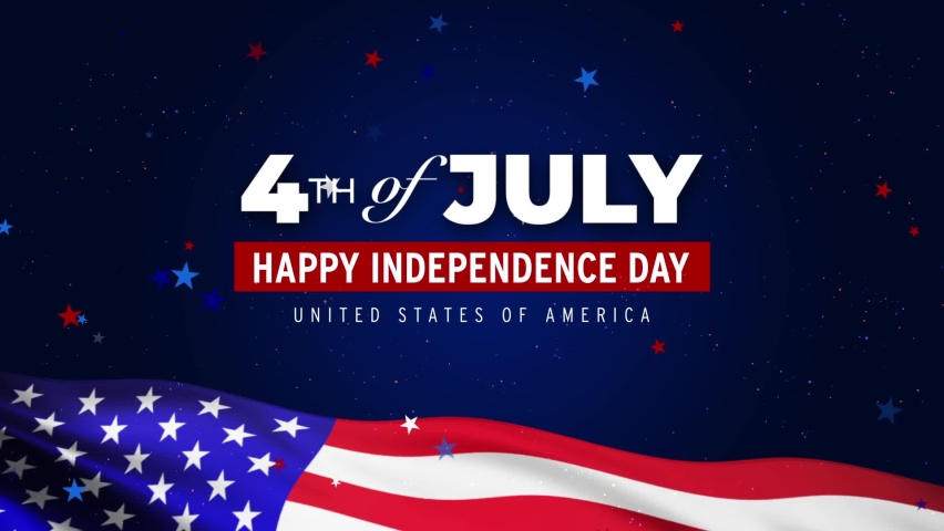Full HD Happy 4th of July Animation Video with Fireworks and USA Flag. USA Independence Day Video Card ready to use.