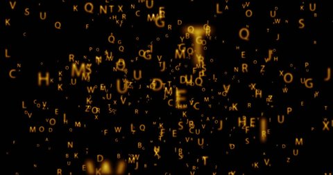 digital orbit animation seamless loop with golden letters on black background. 4K and 1080 resolution.