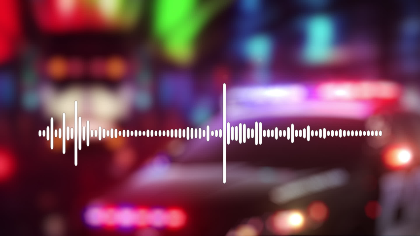 Police radio talk audio waveform. Police strobe flashing lights in background. Seamless loop Royalty-Free Stock Footage #1091611419