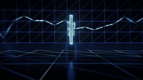 Digital Pound coin floating on digital surface, growth chart in background. neon design. 3d render. - Powered by Shutterstock - Get 15% off with code: PIKWIZARD15