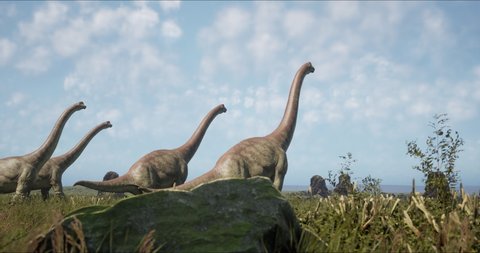 Brachiosaurus Herd Sauropod Walking Search Food Stock Footage Video ...