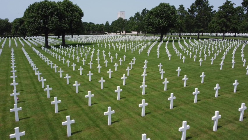 White Crosses at American Military Cemetery in Margraten, Limburg, The Netherlands. Second World War Cemetery Royalty-Free Stock Footage #1091619143