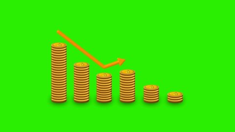 Dollar coin negative business graph animated green background