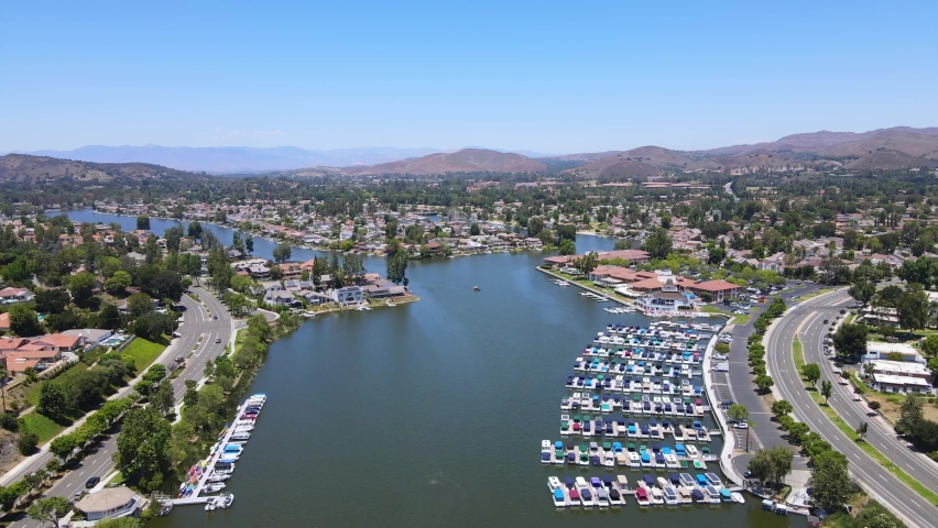 Westlake Village California. 4K Drone Aerial over Westlake Lake Royalty-Free Stock Footage #1091629367