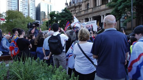 SYDNEY, NSW, AUSTRALIA. APRIL 24 2022. Demo outside Sydney Town Hall, 'Turkey is guilty of Armenian genocide.' Australian-Armenian community hold marches for justice on Genocide Remembrance Day.