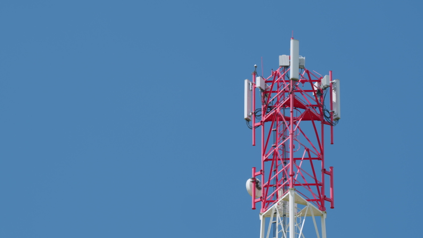 5g communications tower or mobile base station. Future technology. Cell tower antennas transmitting data. | Shutterstock HD Video #1091637809