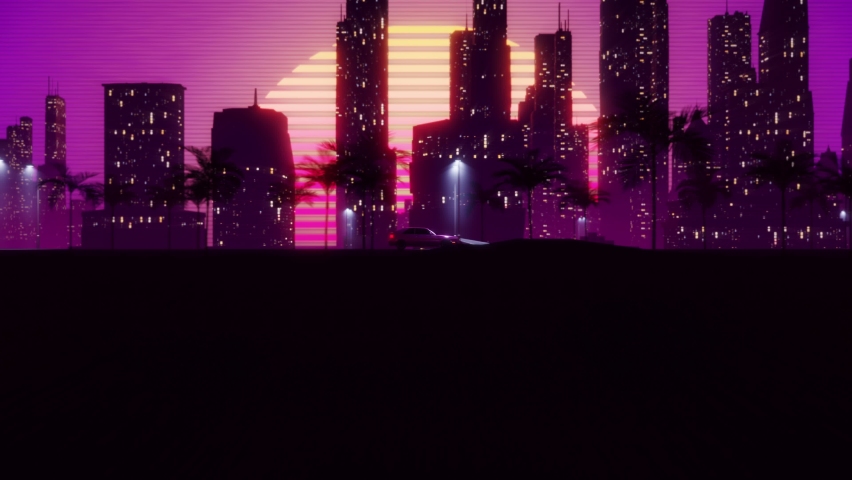 80s retro synthwave style 3d render animation loop Royalty-Free Stock Footage #1091641517