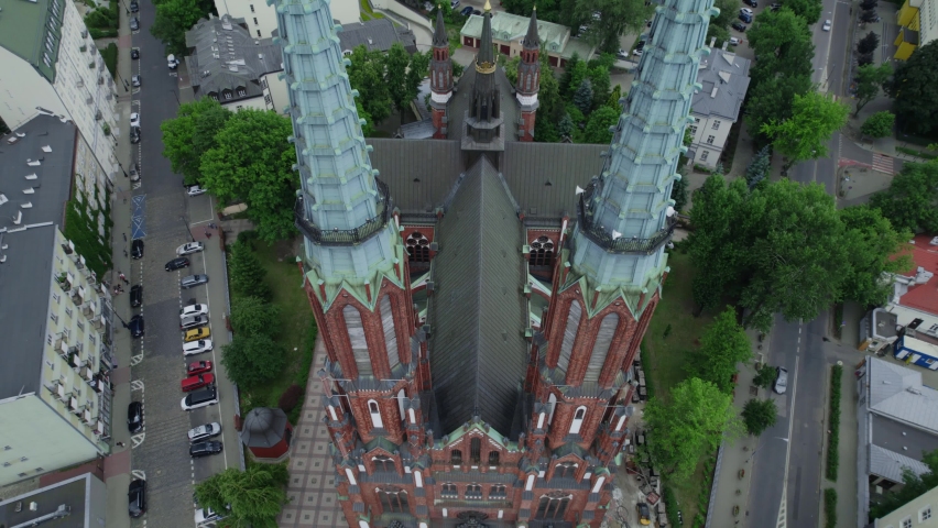 Drone aerial video of the catholic church in Warsaw, Poland, 4k