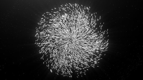 Illuminated lines flying in different directions . Motion . Black background in animation that scatter in different directions like fireworks and create patterns.