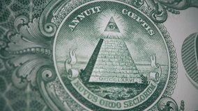 US Dollar all seeing eye animation of inflation, economy, conspiracy concept video. 