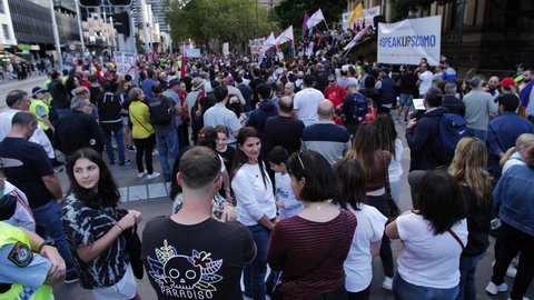 SYDNEY, NSW, AUSTRALIA. APRIL 24 2022. Hundreds gather for a demonstration against Turkey, slow motion.