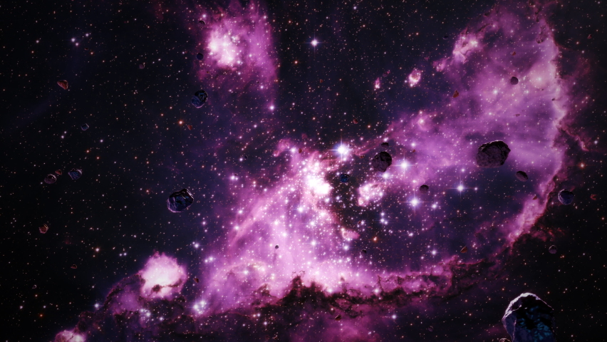 Galaxy space flight exploration space rock scence at  NGC 346. 4K looping animation of flying through glowing nebulae, clouds and stars field.  | Shutterstock HD Video #1091662363