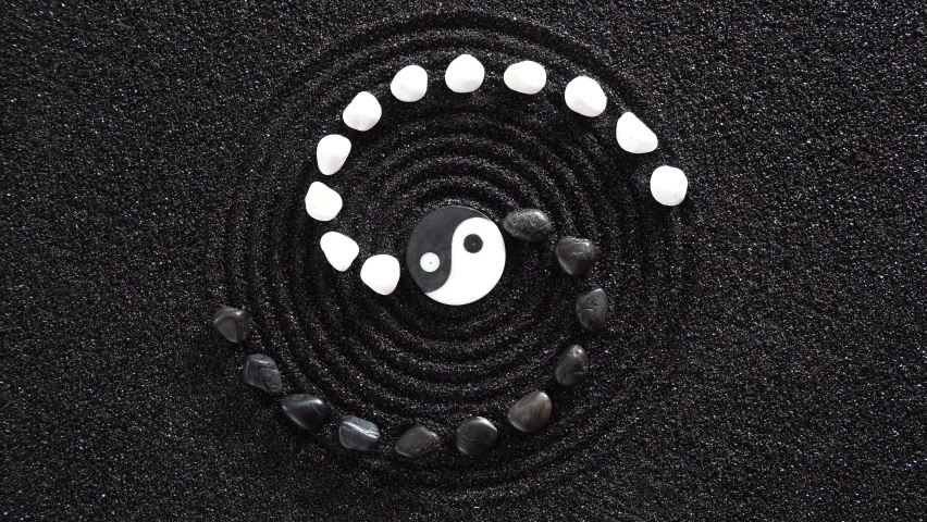 Japanese zen garden with yin yang stones in textured sand | Shutterstock HD Video #1091662409