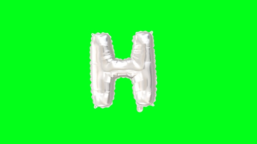 Silver Letter H. Helium Balloon with Green Background And Luma Matte Channel. Loop Animation.